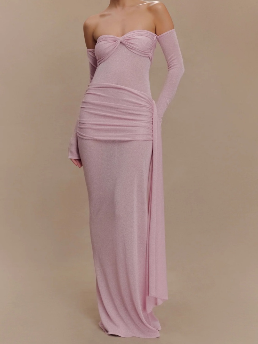 Meshki Ingrid Metallic Knit Maxi Dress in Baby Pink NWT